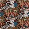 Blue Brown Orange Made in America Novelty Tapestry Woven Pattern Upholstery Fabric by The Yard - SKU: Isaac Billiard